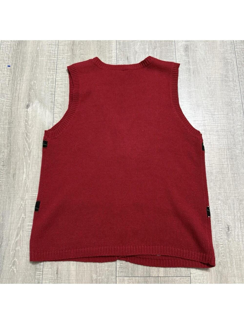 Capacity Vintage Red Knitted Christmas Sweater Vest Women Petite M Holiday Dogs - Picture 4 of 7